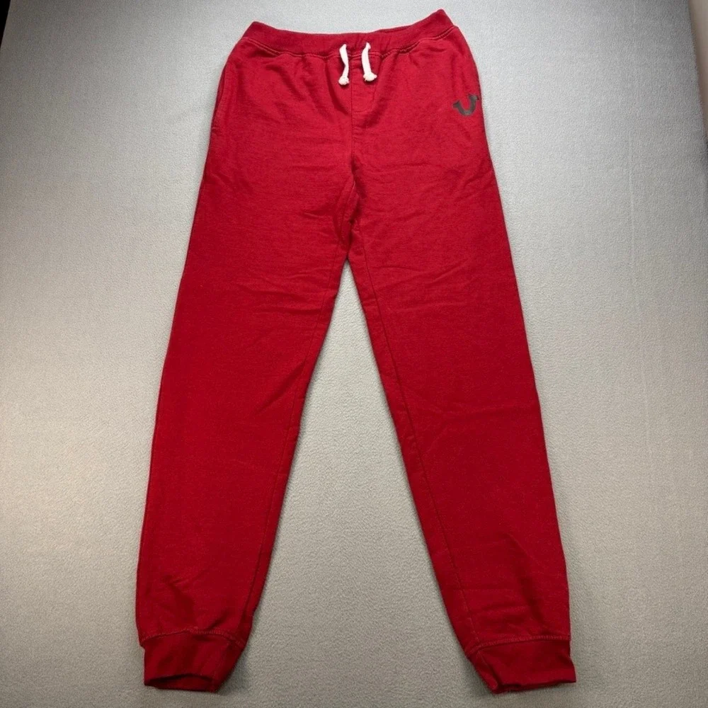 True Religion Jogger Sweatpants Tapered Fleece XL Red Horseshoe Logo Athletic